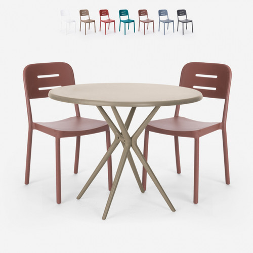 Ahd Amazing Home Design - Ensemble 2 Chaises Polypropylène Design Table Ronde 80cm Beige Ipsum, Couleur: Marron Ahd Amazing Home Design  - Table ronde Tables à manger