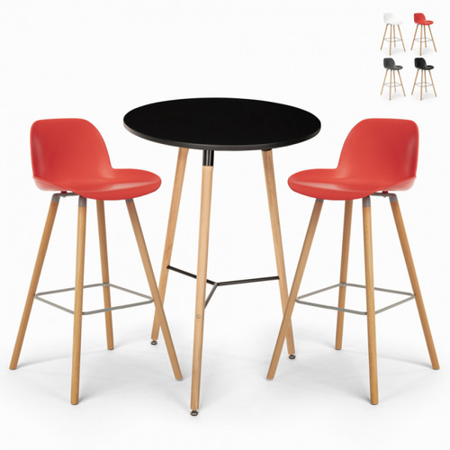 Ahd Amazing Home Design - Ensemble 2 Tabourets Design Table Haute Ronde Noire 60cm Ojala Dark, Couleur: Rouge Ahd Amazing Home Design  - Tables à manger