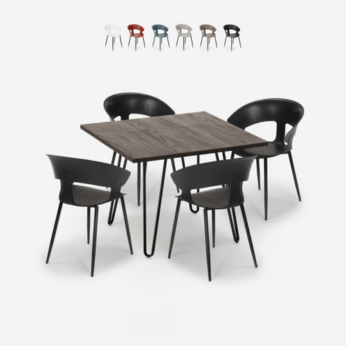 Ahd Amazing Home Design - Ensemble 4 Chaises Table 80x80cm Industriel Design Moderne Restaurant Cuisine Maeve Dark, Couleur: Noir Ahd Amazing Home Design  - Tables restaurant