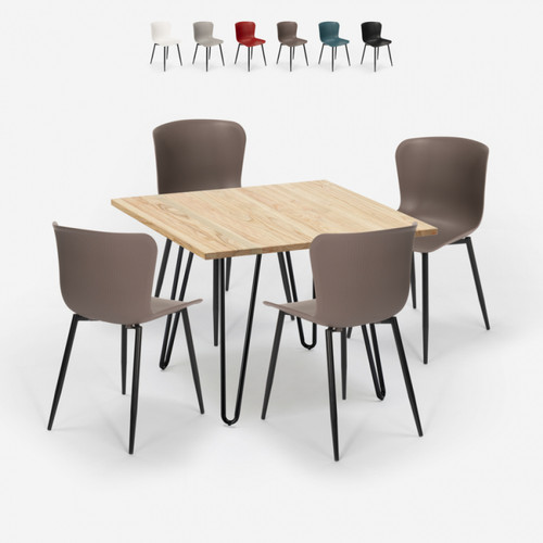 Ahd Amazing Home Design - Ensemble 4 Chaises Table Carrée 80x80cm Design Industriel Claw Light, Couleur: Gris foncé Ahd Amazing Home Design  - Table salle à manger style industriel Tables à manger