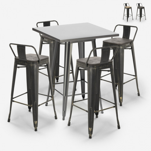 Ahd Amazing Home Design - Ensemble 4 Tabourets Vintage Tolix Table Haute 60x60cm Bar Cuisine Industriel Rush, Couleur: Wenge Ahd Amazing Home Design - Table wenge