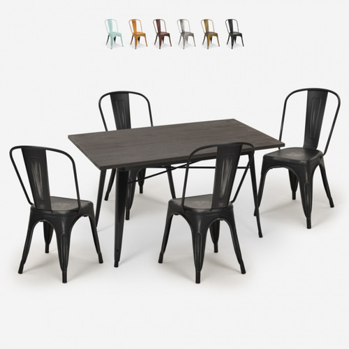 Ahd Amazing Home Design - Ensemble 4 Chaises Tolix Vintage Table À Manger 120x60cm Bois Métal Summit, Couleur: Noir Ahd Amazing Home Design  - Tables à manger