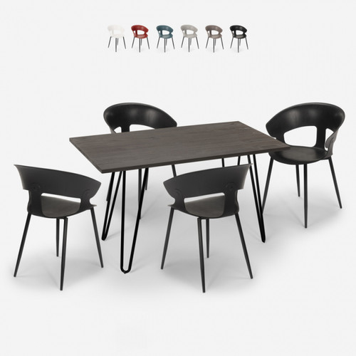Ahd Amazing Home Design - Ensemble 4 Chaises Design Moderne Table À Manger 120x60cm Industriel Sixty, Couleur: Noir Ahd Amazing Home Design - Table salle à manger style industriel Tables à manger