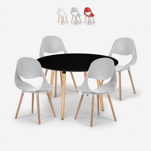 Ahd Amazing Home Design - Ensemble 4 Chaises Table À manger Ronde Noire 100cm Design Midlan Dark, Couleur: Gris Ahd Amazing Home Design  - Salon, salle à manger