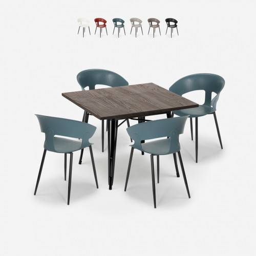 Ahd Amazing Home Design - Ensemble 4 Chaises Table Carrée 80x80cm Tolix Design Industriel Reeve Black, Couleur: Bleu Ahd Amazing Home Design  - Tables à manger