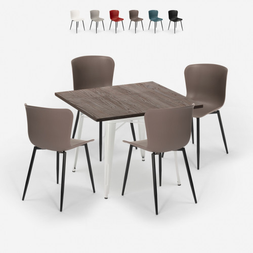 Tables à manger Ahd Amazing Home Design Ensemble 4 Chaises Table Carrée 80x80cm Tolix Bois Métal Anvil Light, Couleur: Gris foncé