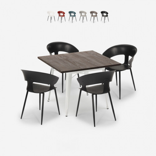 Ahd Amazing Home Design - Ensemble Table À Manger 80x80cm Bois Métal 4 Chaises Design Reeve White, Couleur: Noir Ahd Amazing Home Design - Salon, salle à manger