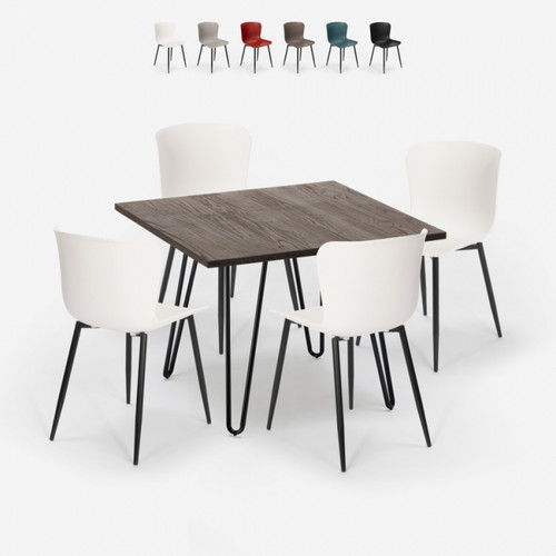 Ahd Amazing Home Design - Ensemble Table 80x80cm Carrée 4 Chaises Style Industriel Métal Claw Dark, Couleur: Blanc Ahd Amazing Home Design  - Table salle manger design italien