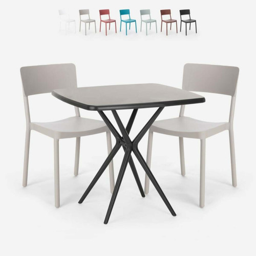 Ahd Amazing Home Design - Ensemble Table Carrée 70x70cm Noire 2 Chaises Extérieur Design Regas Dark, Couleur: Beige Ahd Amazing Home Design  - Ahd Amazing Home Design