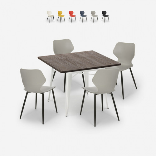 Tables à manger Ahd Amazing Home Design Ensemble Table Carrée 80x80cm Tolix Cuisine Bar 4 Chaises Design Howe Light, Couleur: Gris