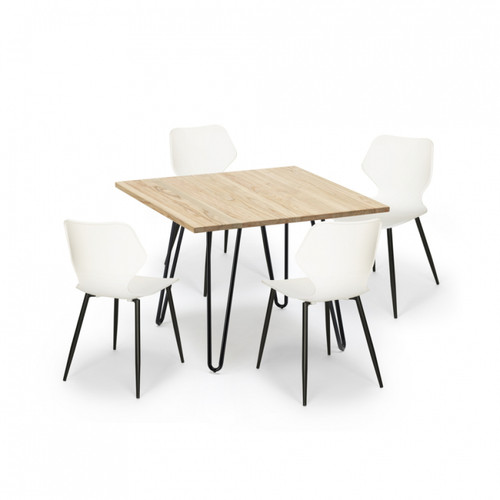 Ahd Amazing Home Design Ensemble Table Carrée 80x80cm 4 Chaises Design Style Industriel Sartis Light, Couleur: Blanc