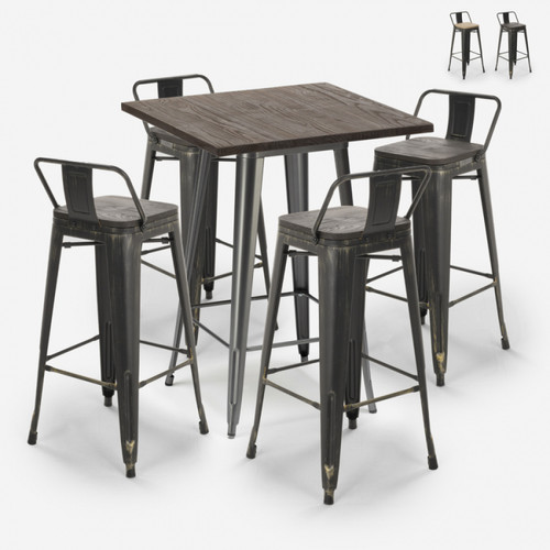 Ahd Amazing Home Design - Ensemble Table Haute 60x60cm 4 Tabourets Tolix Bar Métal Design Vintage Axel, Couleur: Wenge Ahd Amazing Home Design  - Tables à manger