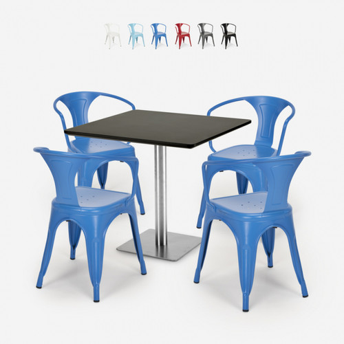 Ahd Amazing Home Design - Ensemble Table Horeca 90x90cm Bars Restaurants Cuisines 4 Chaises Tolix Heavy, Couleur: Bleu Ahd Amazing Home Design  - Table chaises cuisine