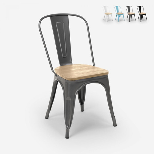 Ahd Amazing Home Design - Chaises de style industriel bar de cuisine design tolix Steel Wood Light | Gris foncé - Chaises