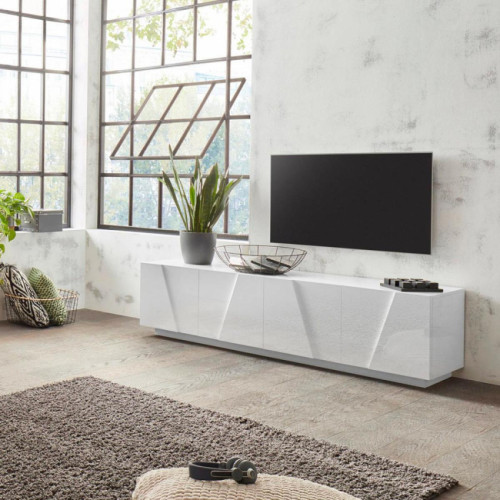Ahd Amazing Home Design -Meuble TV 4 portes 2 pièces design moderne blanc Ping Low L Ahd Amazing Home Design  - Meubles TV, Hi-Fi