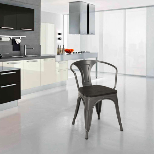 Ahd Amazing Home Design Lot de 20 chaises design métal bois industriel style Tolix bar cuisine Steel Wood Arm | Gris foncé