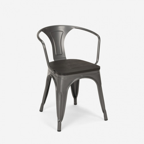 Chaises Lot de 20 chaises design métal bois industriel style Tolix bar cuisine Steel Wood Arm | Gris foncé