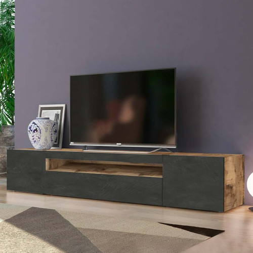 Ahd Amazing Home Design - Meuble TV 200cm Design 2 Portes Tiroir Rabattable Daiquiri Ardesia Pero L Ahd Amazing Home Design  - Meubles tv design italien