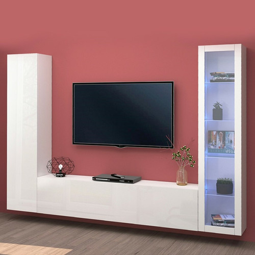 Ahd Amazing Home Design - Meuble TV suspendu mural armoire et vitrine Peris WH Ahd Amazing Home Design  - Maison Or