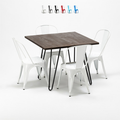 Ahd Amazing Home Design - Ensemble table et chaises métal et bois au style industriel Tolix Pigalle, Couleur: Blanc Ahd Amazing Home Design  - Chaise style tolix