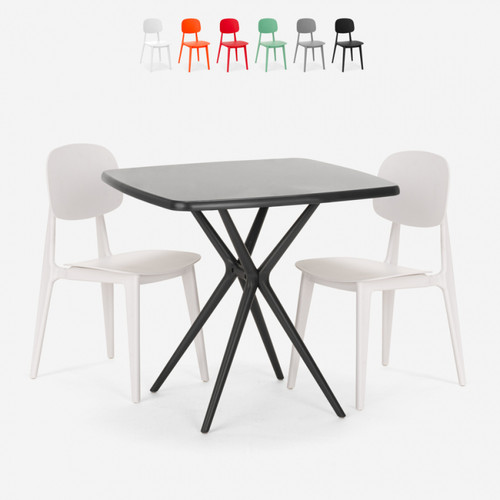 Ahd Amazing Home Design - Ensemble table carré noir moderne 70x70cm 2 chaises design Wade Black, Couleur: Blanc Ahd Amazing Home Design  - Tables à manger