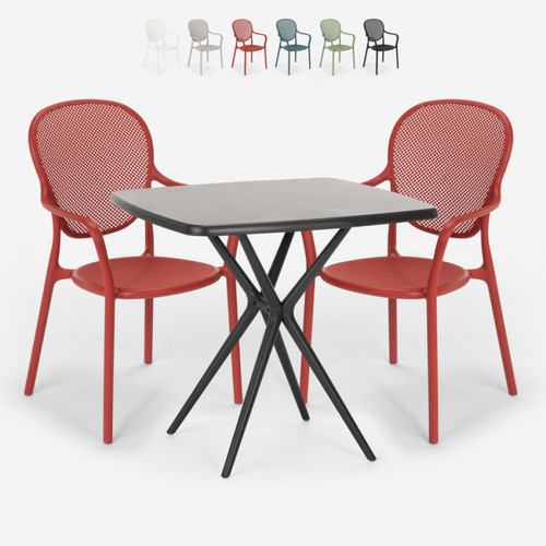 Ahd Amazing Home Design - Ensemble Table Carrée 70x70cm Noire 2 Chaises Intérieur Extérieur Lavett Dark, Couleur: Rouge Ahd Amazing Home Design  - Table carree noire