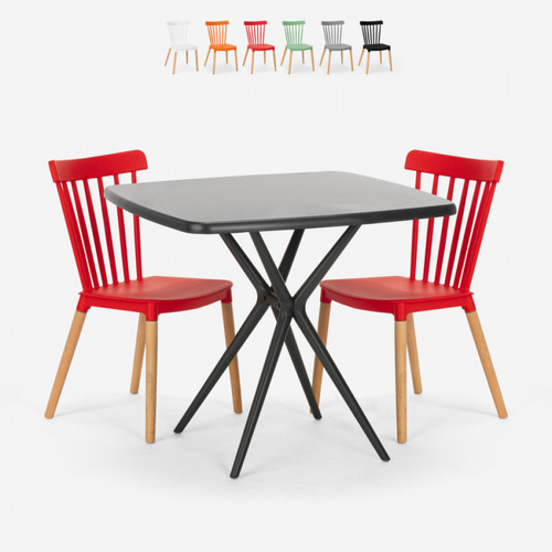 Ahd Amazing Home Design - Ensemble d'une table carrée noir 70x70 et 2 chaises design moderne Roslin Black, Couleur: Rouge Ahd Amazing Home Design  - Table carree noire
