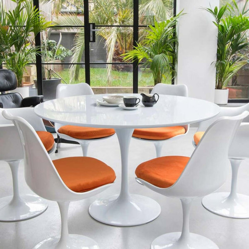 Ahd Amazing Home Design Table tulipe ronde 100cm pour cuisine salon tabourets de bar noir blanc Tulipan, Couleur: Blanc
