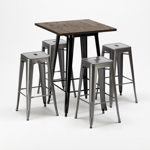 Ahd Amazing Home Design Ensemble Little Italy table haute et 4 tabourets en métal Tolix style industriel, Couleur: Gris