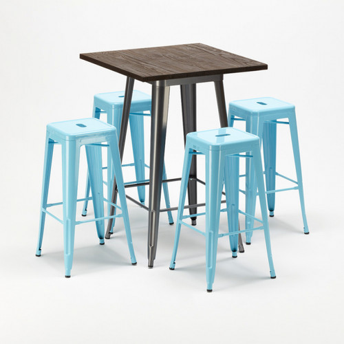 Ahd Amazing Home Design Ensemble table haute et 4 tabourets en métal Tolix style industriel Williamsburg, Couleur: Turquoise