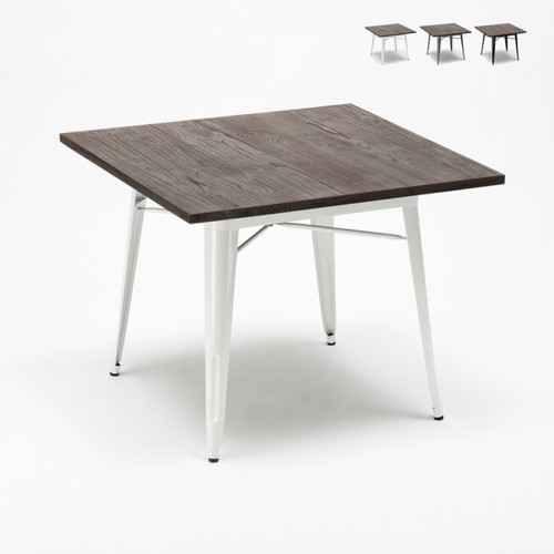 Ahd Amazing Home Design - Table industrielle Tolix en acier métal et bois 80x80 bar et maison Allen, Couleur: Blanc Ahd Amazing Home Design  - Table bois acier design