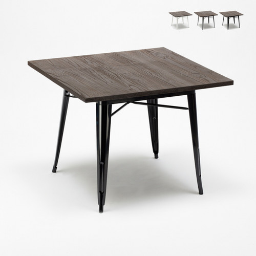 Ahd Amazing Home Design - Table industrielle Tolix en acier métal et bois 80x80 bar et maison Allen, Couleur: Noir Ahd Amazing Home Design  - Table bois acier design