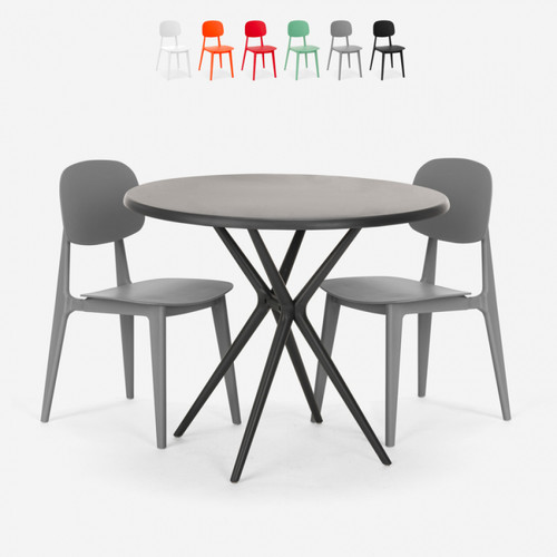 Ahd Amazing Home Design - Ensemble d'une table ronde de 80cm noir et 2 chaises design Berel Black, Couleur: Gris Ahd Amazing Home Design  - Table ronde couleur