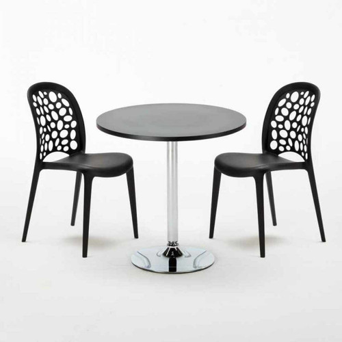 Ahd Amazing Home Design Table Ronde Noire 70x70cm Avec 2 Chaises Colorées Set Intérieur Bar Café WEDDING Cosmopolitan, Couleur: Noir