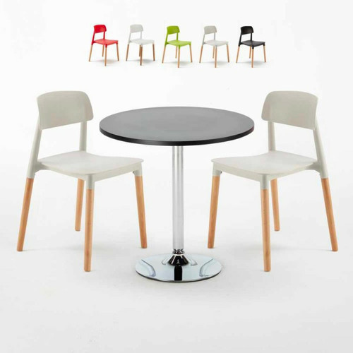 Ahd Amazing Home Design - Table Ronde Noire 70x70cm Avec 2 Chaises Colorées Set Intérieur Bar Café Barcellona Cosmopolitan, Couleur: Gris Ahd Amazing Home Design  - Table ronde couleur