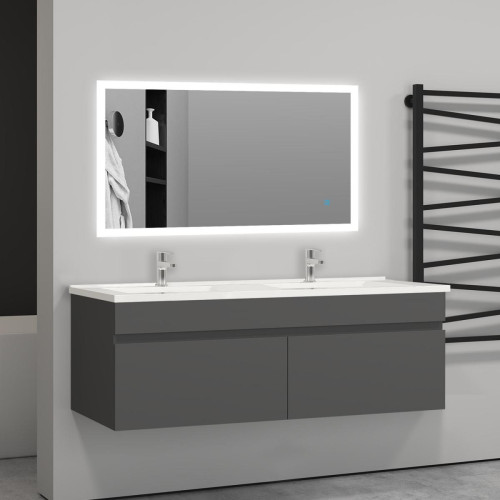 Aica Sanitaire - Aica Sanitaire 120(L)x45(W)x40(H)cm Meuble salle de bain anthracite avec 2 portes à une fermeture amortie avec 2 vasques à suspendre - Meuble salle de bain double vasque Meubles de salle de bain