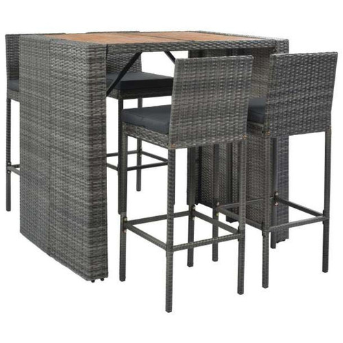 Air Rise - Ensemble de bar en rotin 5 pièces avec table en bois d'acacia et quatre chaises de bar - Fauteuil de jardin