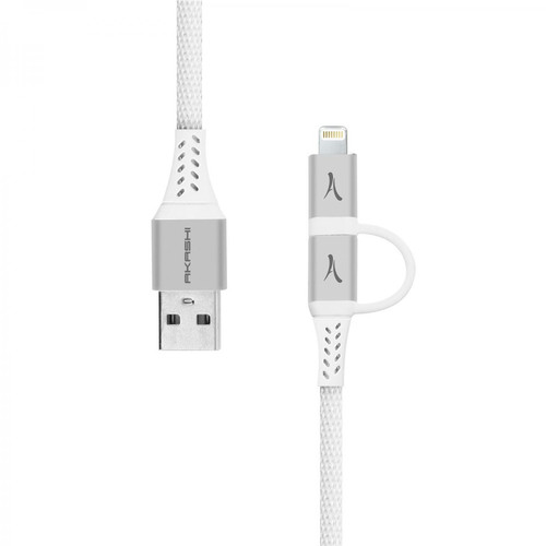 Câble Lightning Akashi Câble 2 en 1 Lightning / USB-C Charge Synchronisation Compact 10cm Akashi Blanc