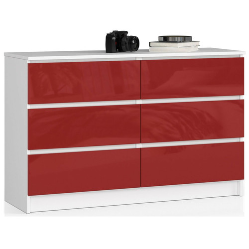 Commode AKORD Commode corps Blanc, façade Rouge brillant 120x77x40 cm