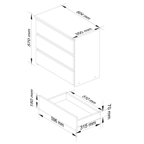 AKORD Chevet corps Blanc, façade Brillant métallique 60x57x35 cm