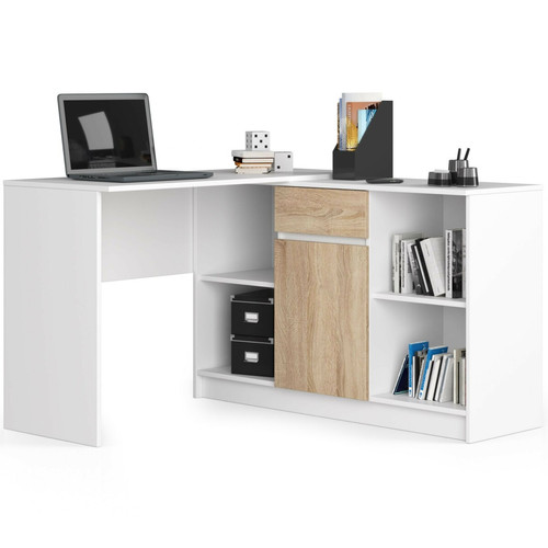 Bureau + étagère intégrée 120 x 144 cm blanc artik-chêne canadian