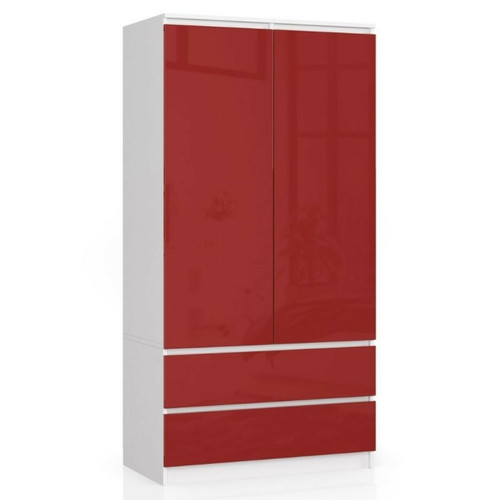 AKORD - Armoire corps Blanc, façade Rouge brillant 90x180x51 cm AKORD  - Armoire enfant