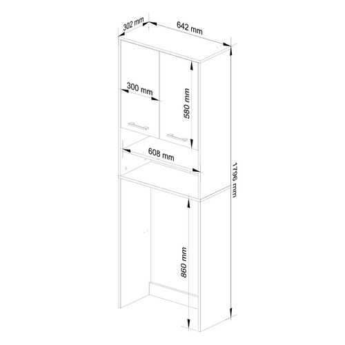 AKORD Meuble pour machine corps Chêne Sonoma, façade Blanc brillant 64x180x30 cm
