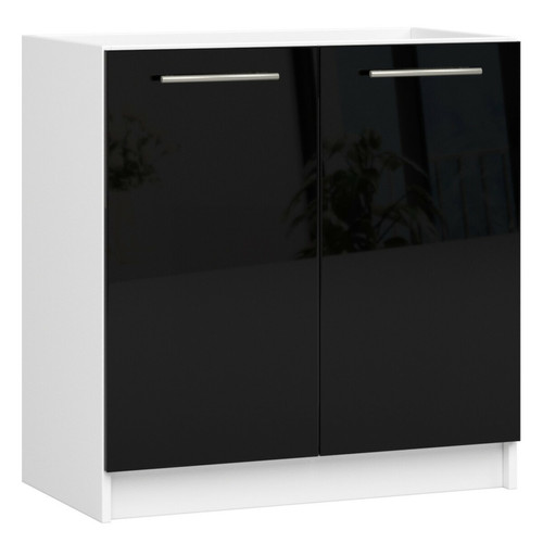 AKORD - Meuble sous l'évier corps Blanc, façade Noir brillant 80x82x46 cm AKORD  - Meubles de cuisine