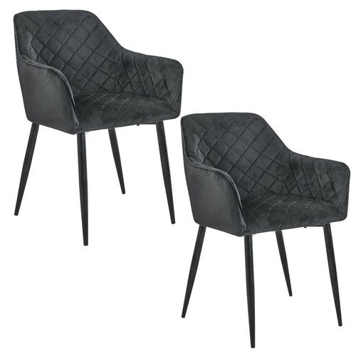 AKORD - Lot de 2 Chaises matelassées de salle à manger en velours  Noir AKORD  - Chaise matelassee