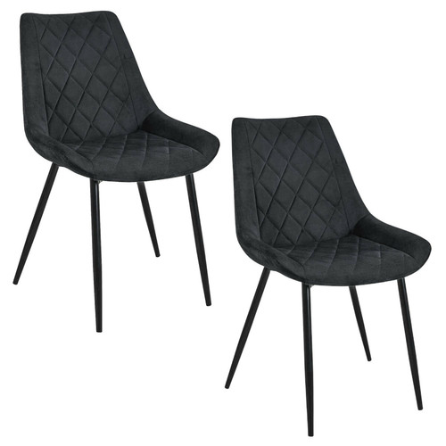 AKORD - Lot de 2 Chaises matelassées de salle à manger en velours  Noir AKORD  - Chaises