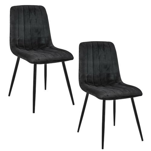 AKORD - Lot de 2 Chaises matelassées de salle à manger en velours  Noir AKORD  - Chaise Starck Chaises