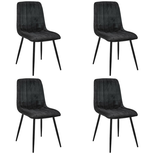AKORD - Lot de 4 chaises matelassées de salle à manger en velours Noir AKORD  - Chaise matelassee