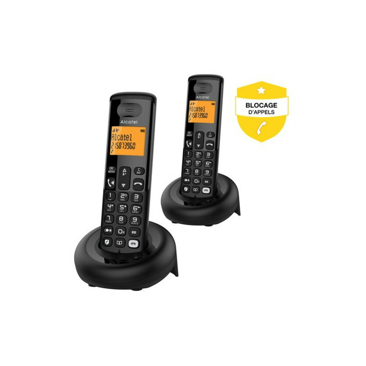 Téléphone fixe sans fil Alcatel E260 S Voice Duo avec Répondeur et Fonction blocage appels publicitaires Noir