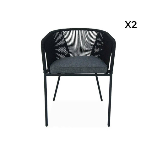 Ensembles canapés et fauteuils 2 fauteuils de jardin, corde noire,coussin gris  | sweeek